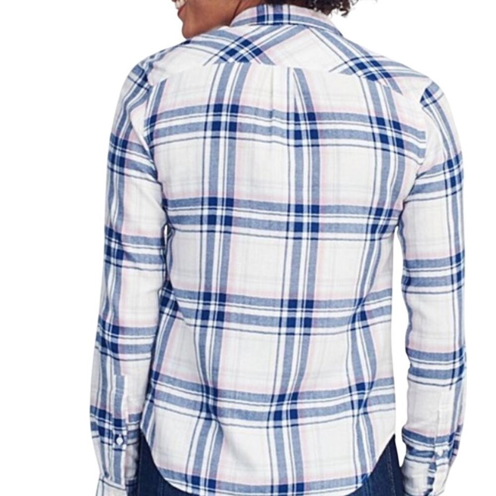 Women’s Flannel Shirt Blue and White Plaid UNTUCKIT - Picture 2 of 5